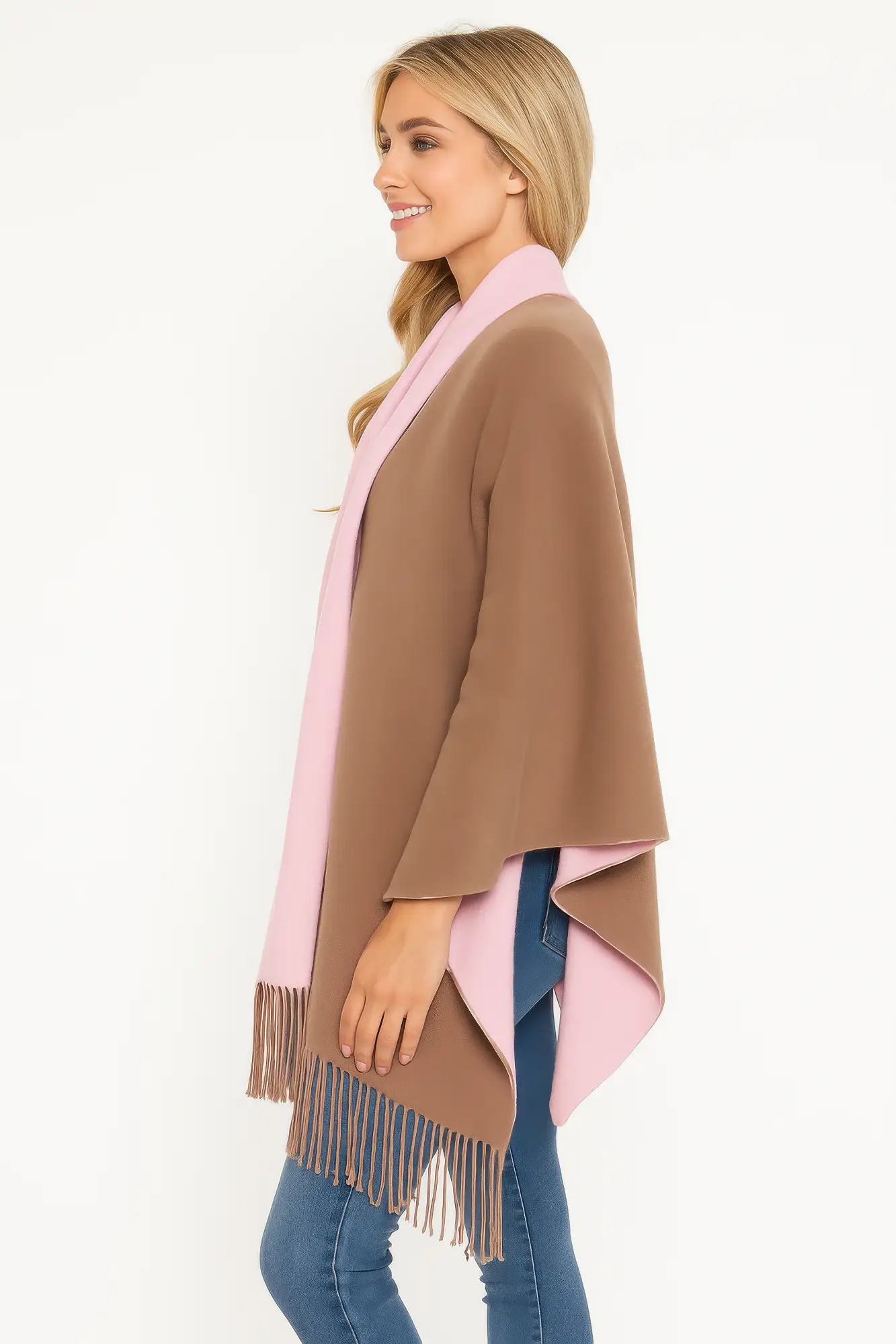 Colorblock Fringe-trimmed Open Wrap - Image 2