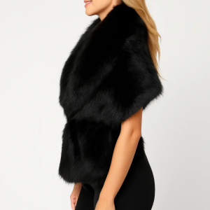 Black Sleeveless Faux Fur Vest With Cinched Waist - Image 2