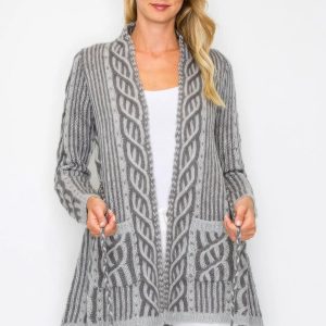 Open Wool Cardigan With Belt String & Front Pocket - Image 3