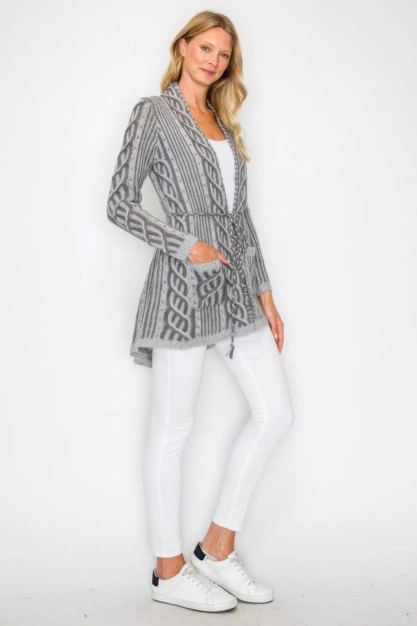 Open Wool Cardigan With Belt String & Front Pocket