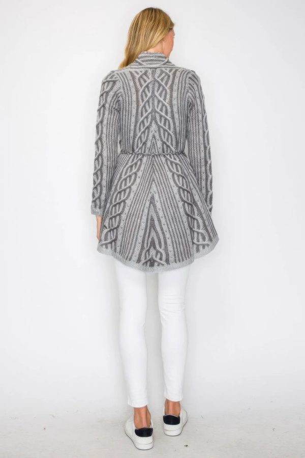 Open Wool Cardigan With Belt String & Front Pocket