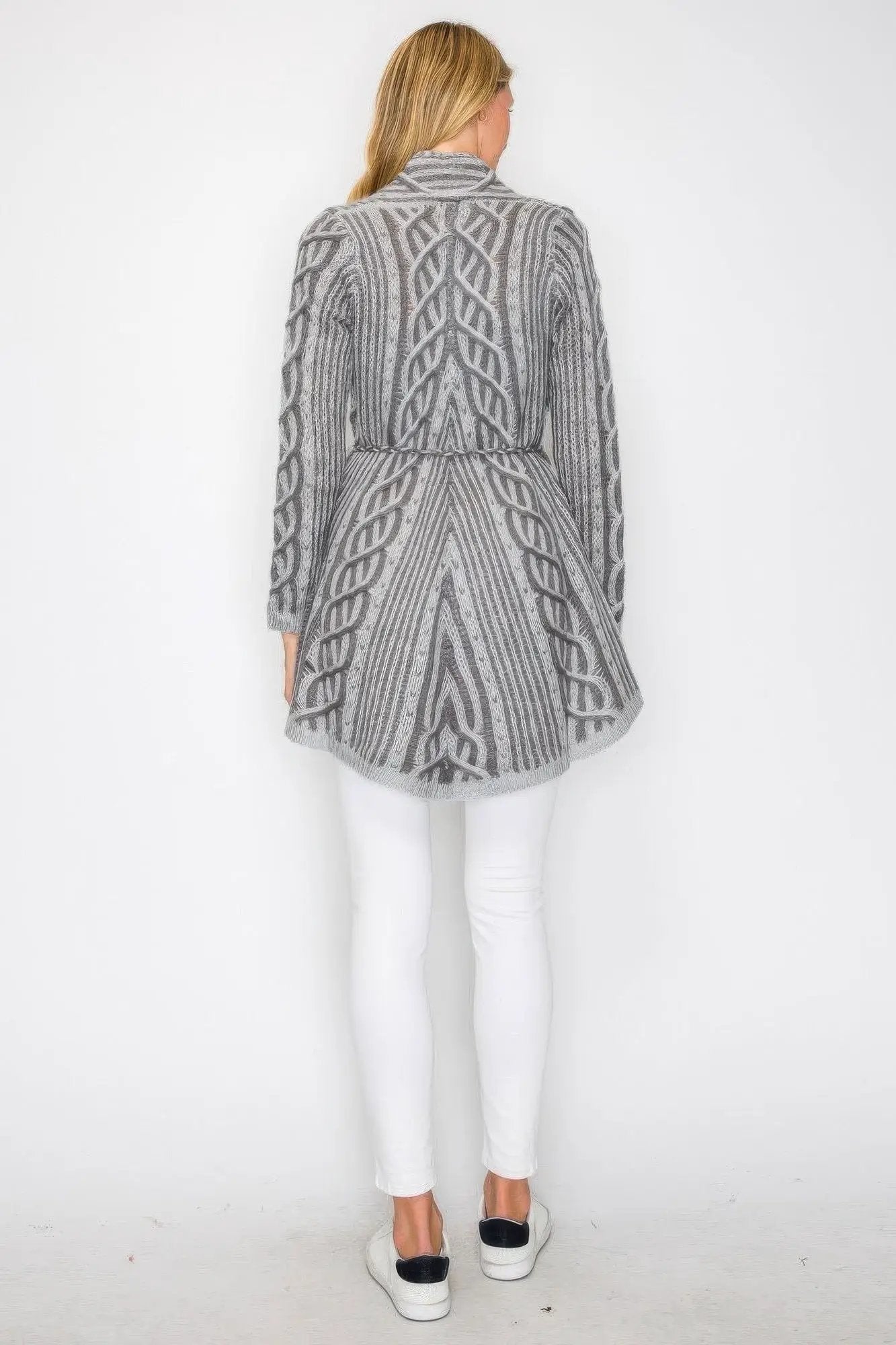 Open Wool Cardigan With Belt String & Front Pocket - Image 6