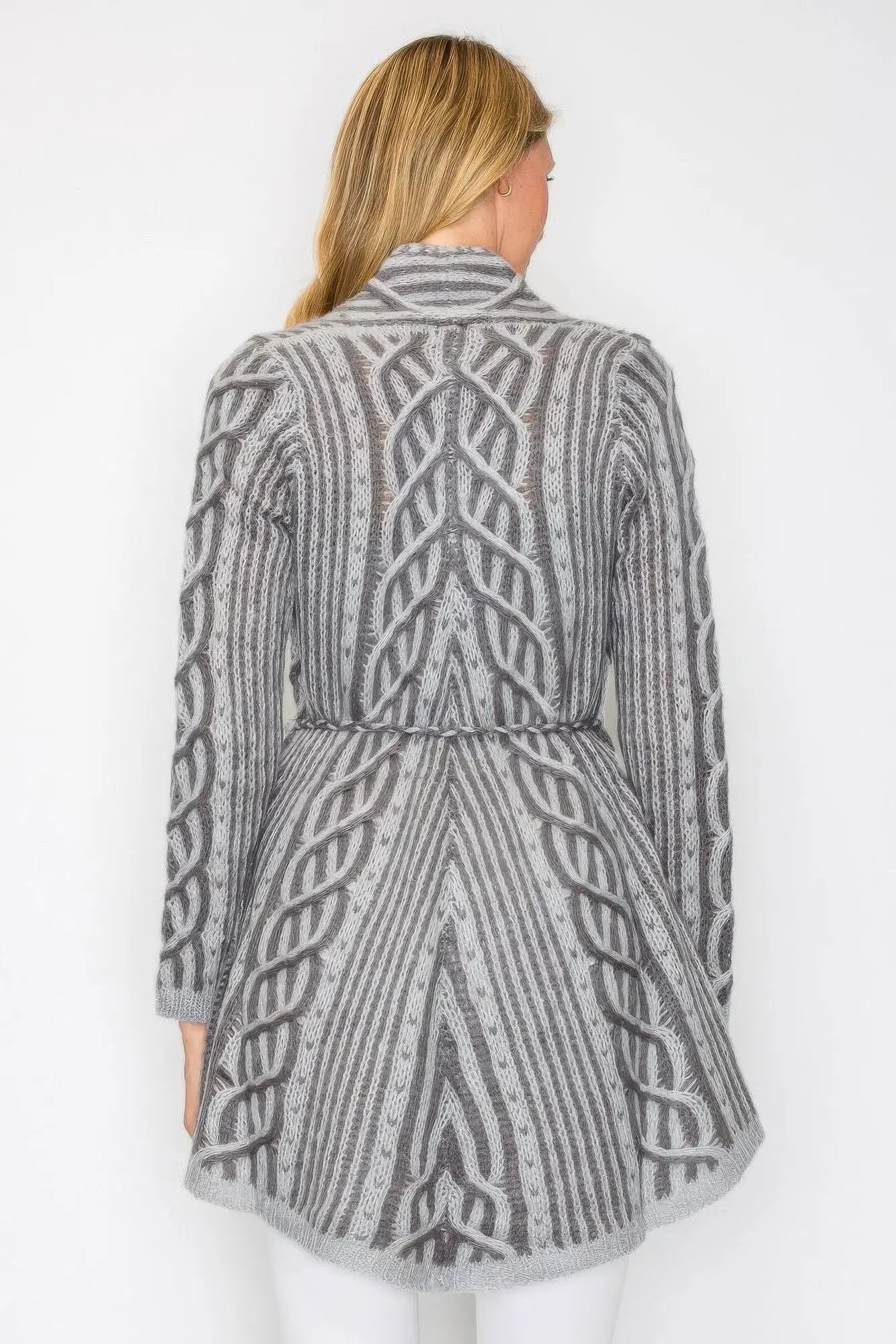 Open Wool Cardigan With Belt String & Front Pocket - Image 8