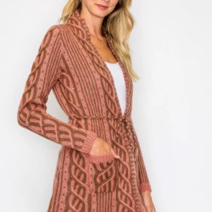 Open Wool Cardigan With Belt String & Front Pocket - Image 3