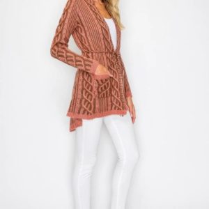 Open Wool Cardigan With Belt String & Front Pocket - Image 4