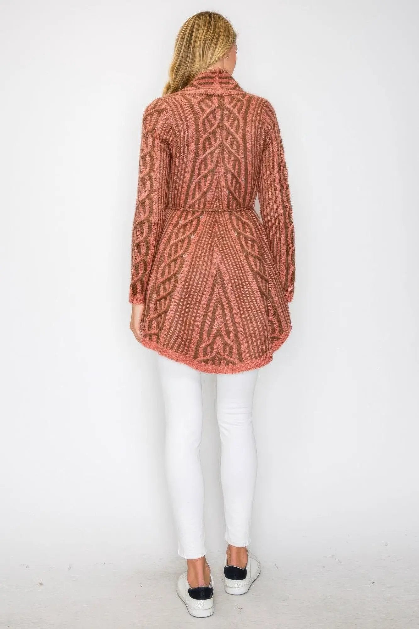 Open Wool Cardigan With Belt String & Front Pocket - Image 5