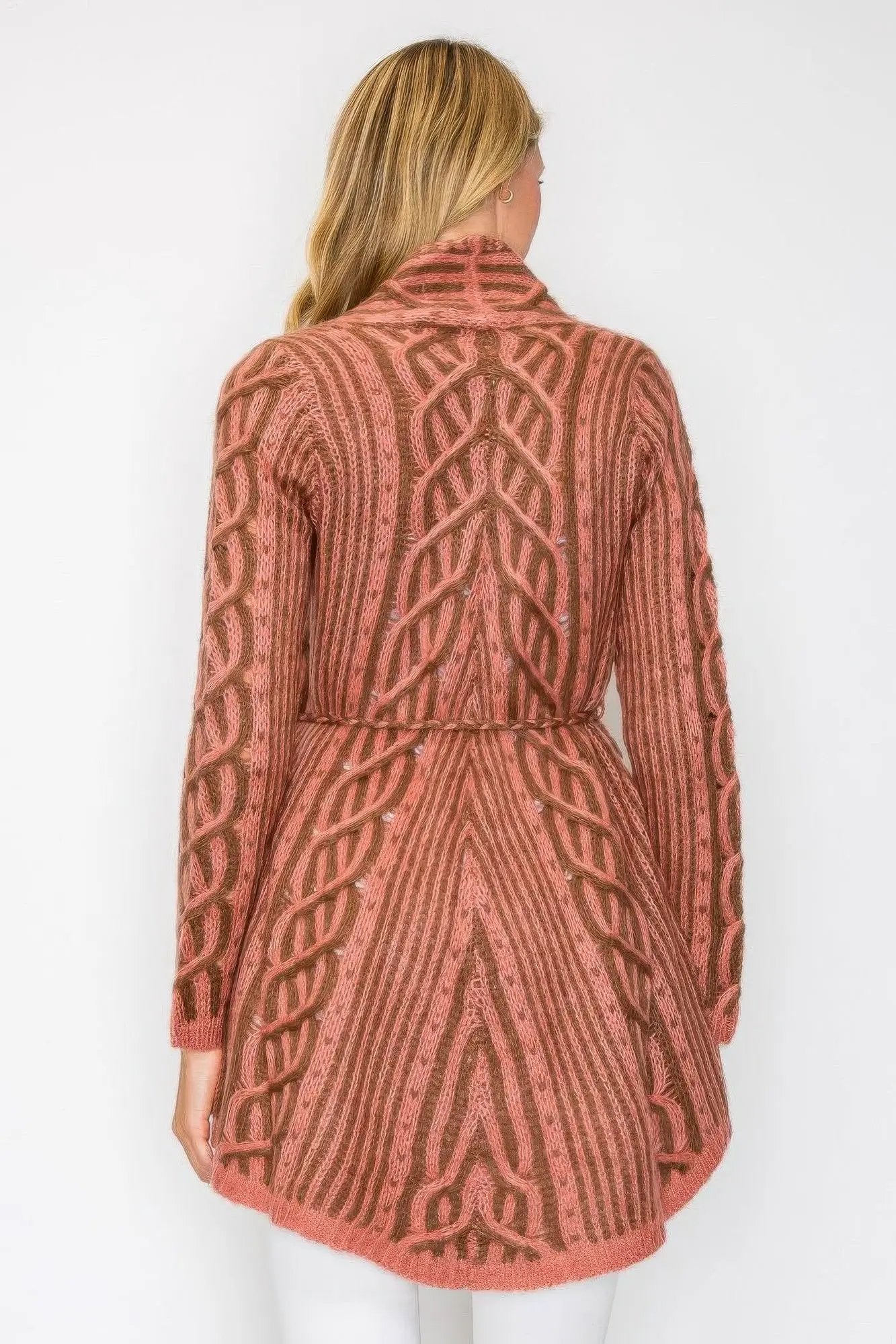 Open Wool Cardigan With Belt String & Front Pocket - Image 6