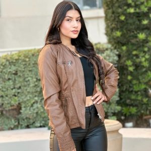 Woman Fashion Hooded Faux Leather Jacket - Image 6