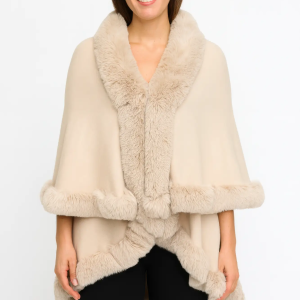 Crimson Elegance Faux Fur Trim Cape - Image 1