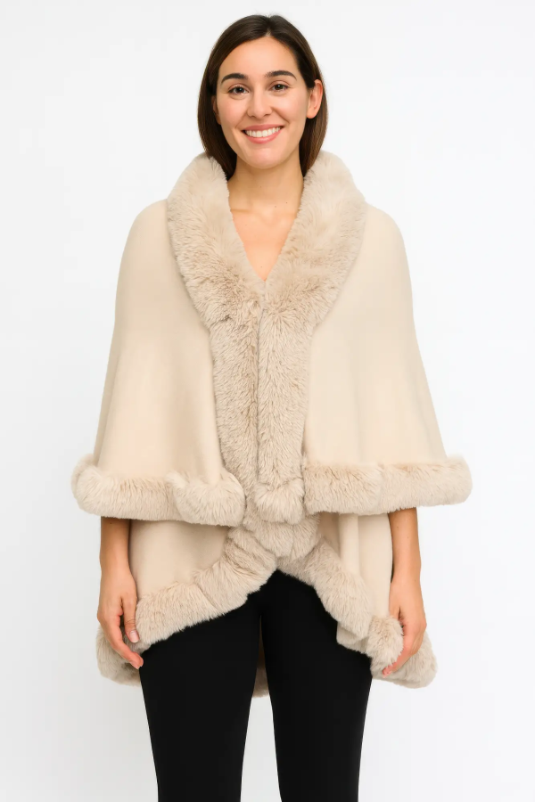 Crimson Elegance Faux Fur Trim Cape