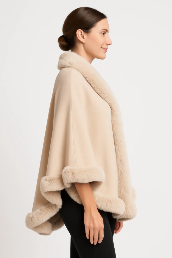 Crimson Elegance Faux Fur Trim Cape