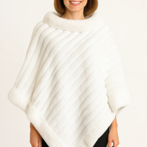 Elegant Faux Fur Winter White Poncho - Image 1