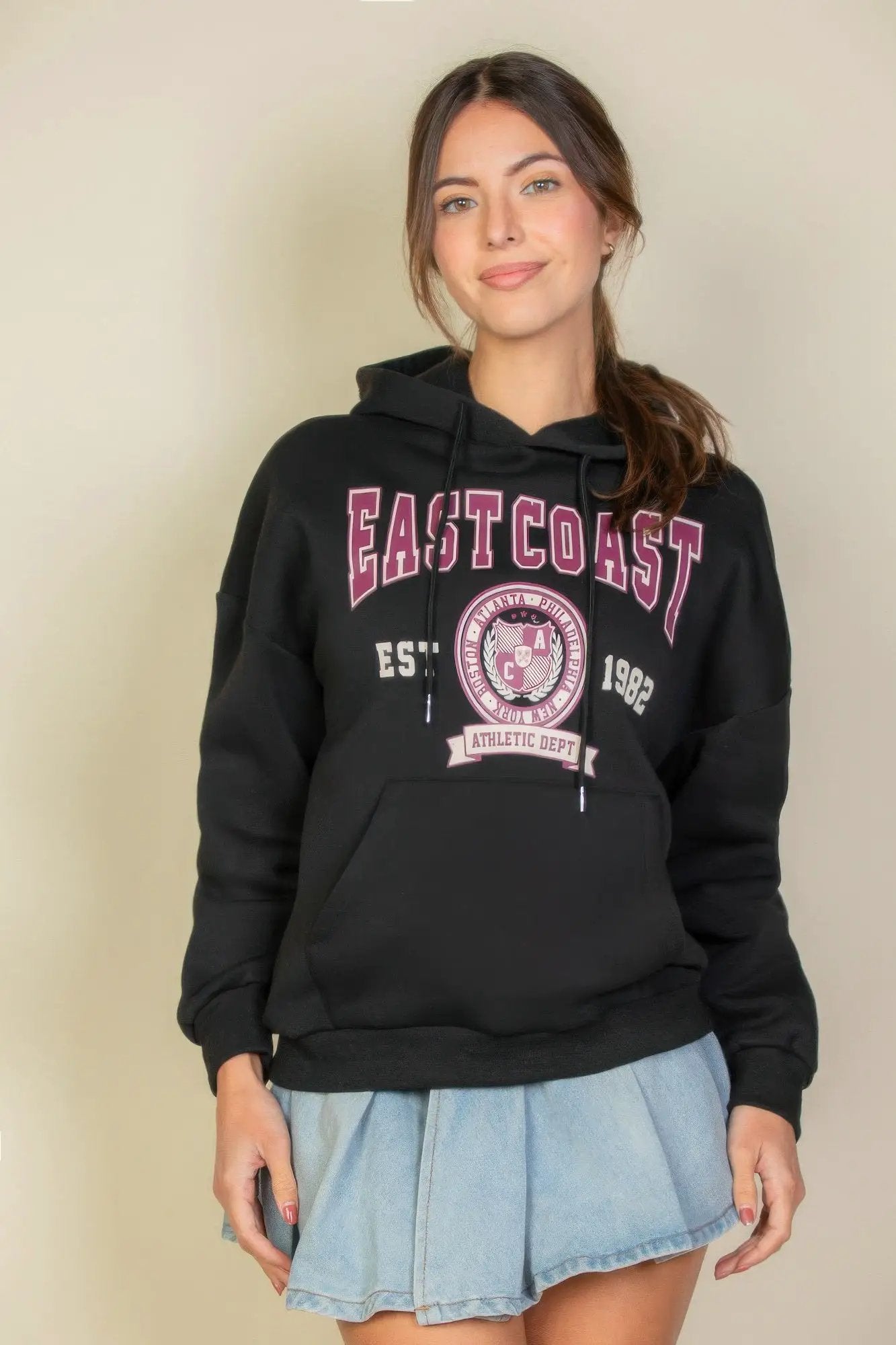 Graphic Kangaroo Pocket Drawstring Hoodie - Image 1