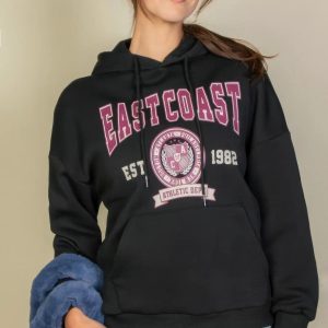 Graphic Kangaroo Pocket Drawstring Hoodie - Image 2
