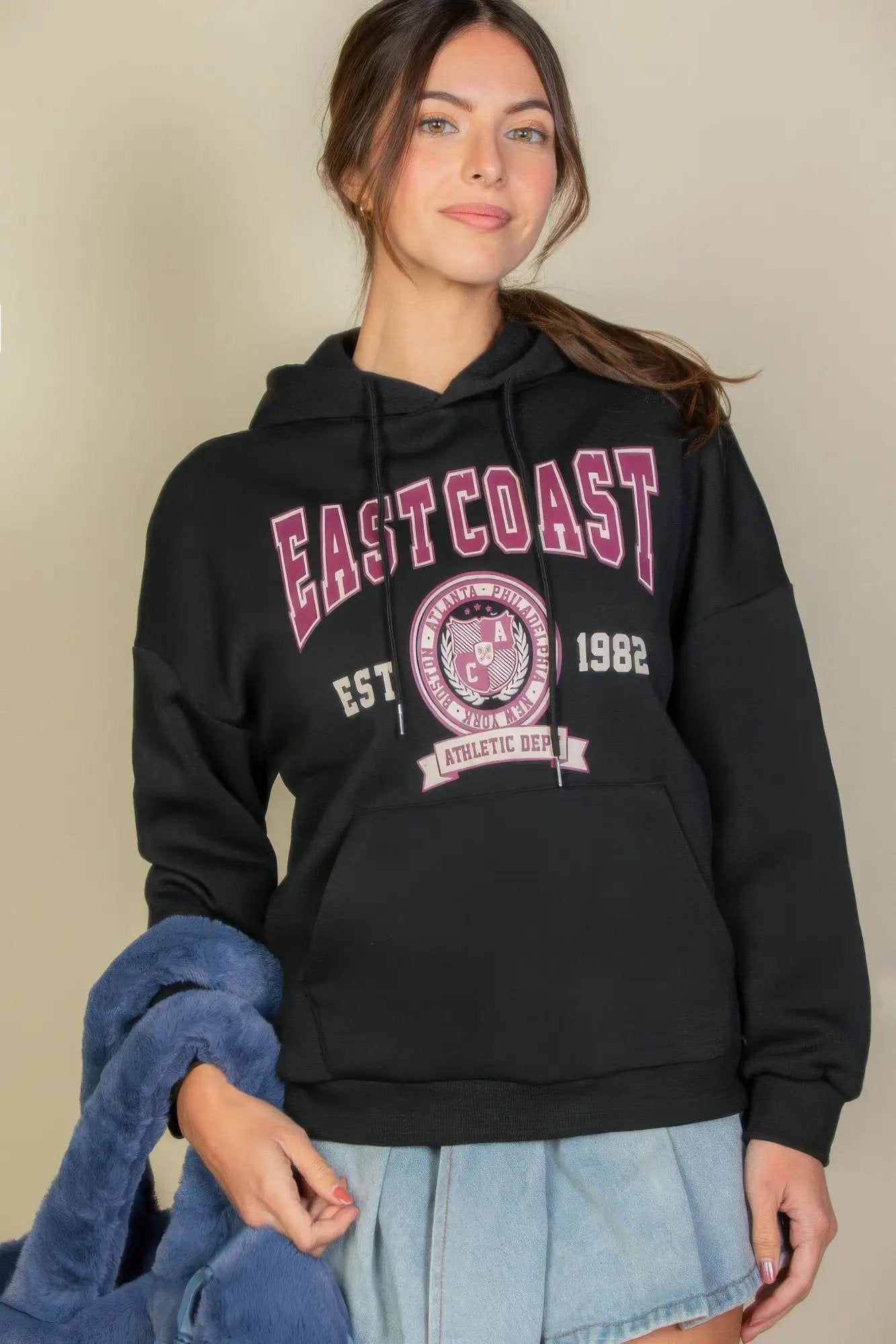 Graphic Kangaroo Pocket Drawstring Hoodie - Image 2