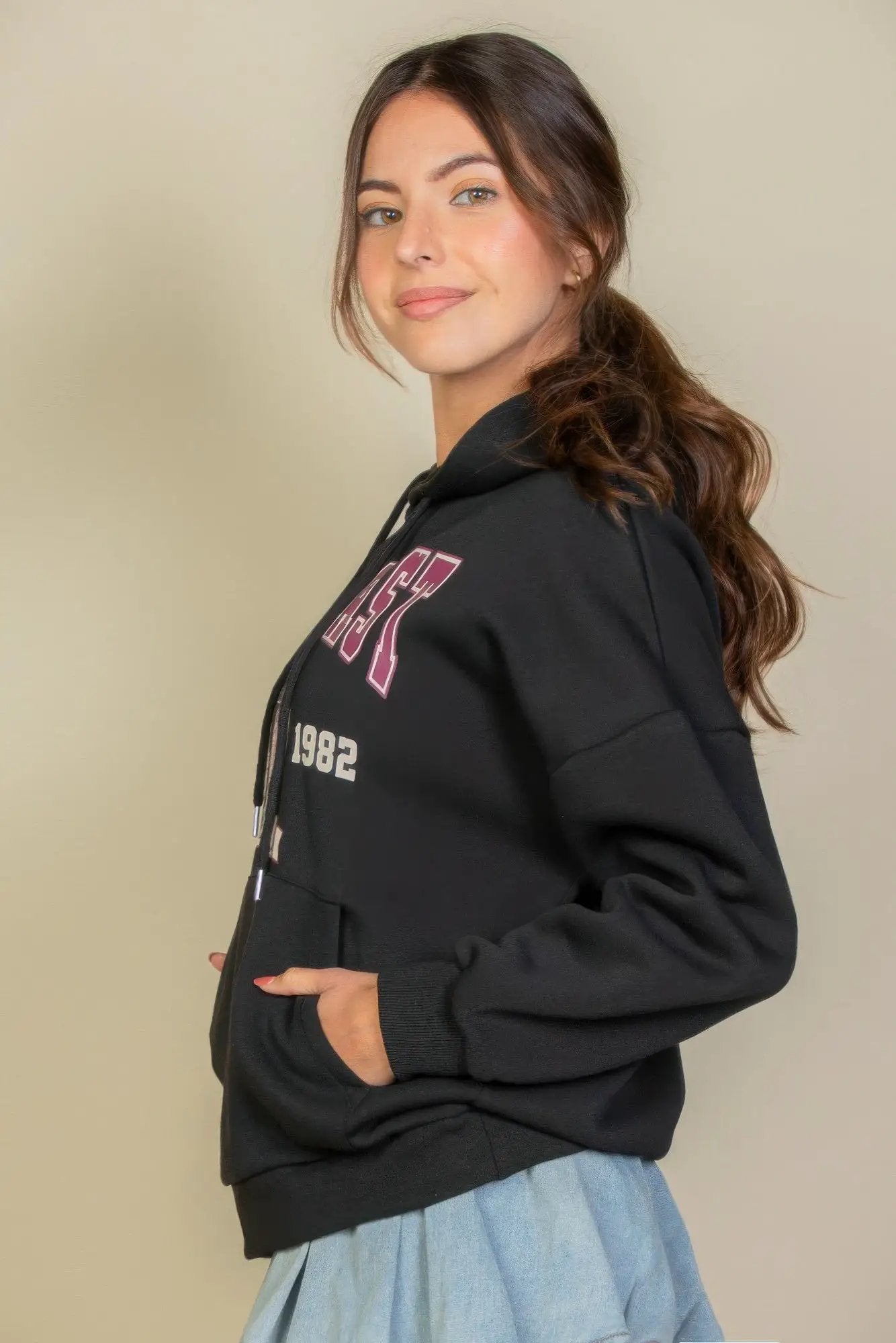 Graphic Kangaroo Pocket Drawstring Hoodie - Image 6