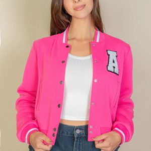 Ezwear Letter Patched Crop Varsity Jacket - Image 1