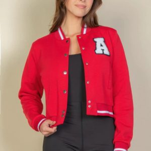 Ezwear Letter Patched Crop Varsity Jacket - Image 7
