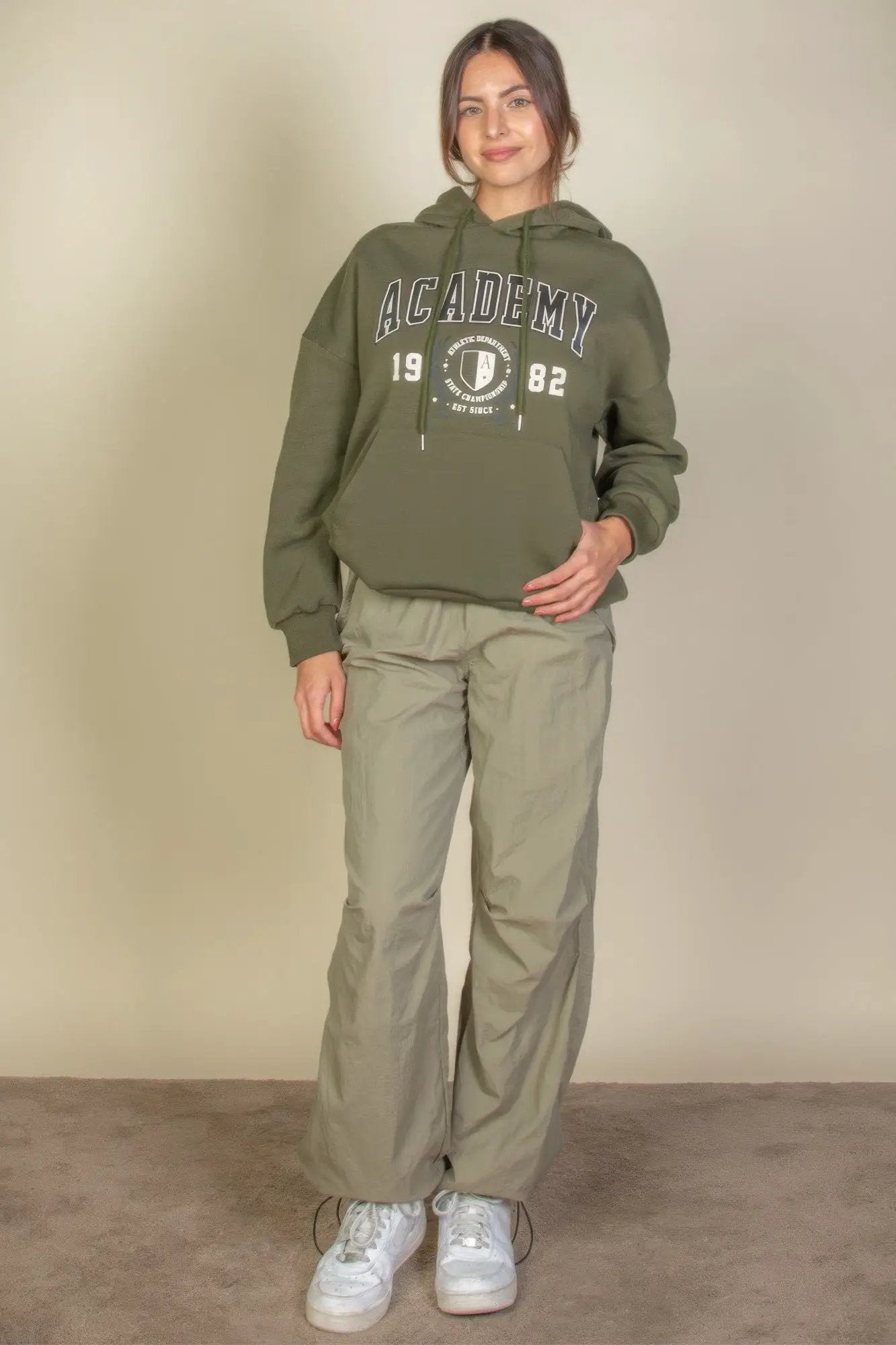 Graphic Kangaroo Pocket Drawstring Hoodie - Image 2