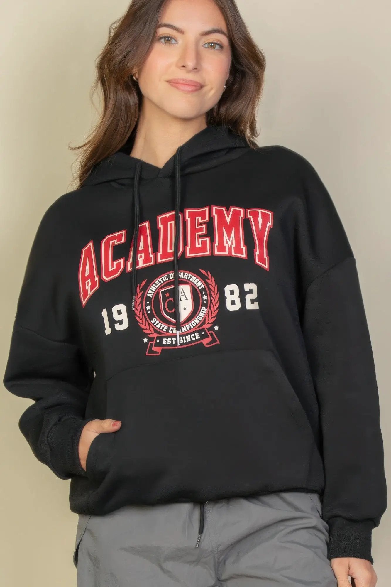Graphic Kangaroo Pocket Drawstring Hoodie - Image 7