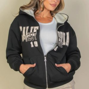 Graphic Drop Shoulder Zipper Up Hoodie - Image 1