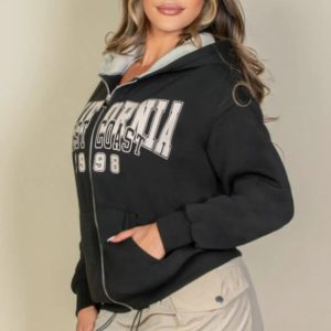 Graphic Drop Shoulder Zipper Up Hoodie - Image 4