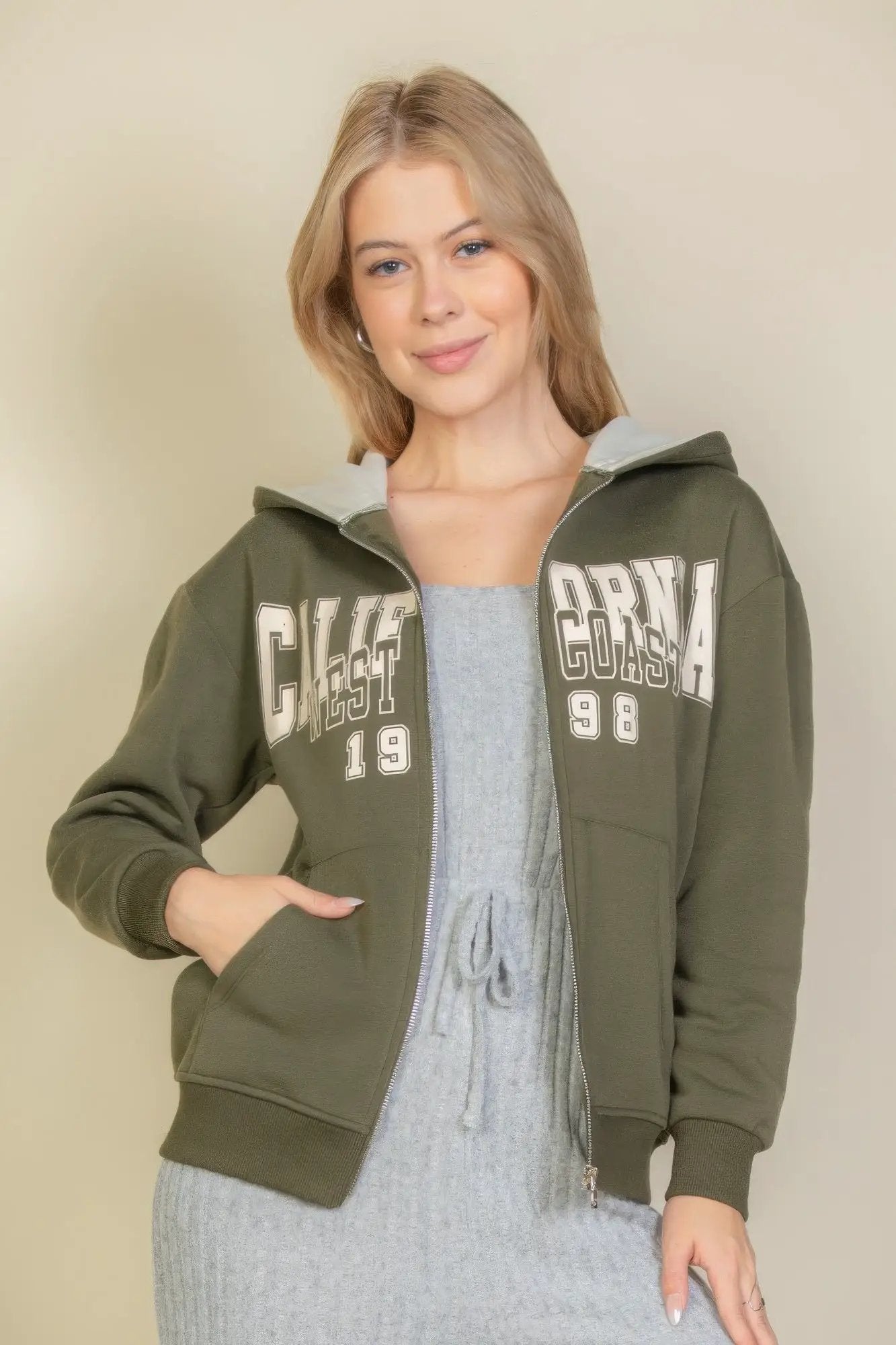 Graphic Drop Shoulder Zipper Up Hoodie - Image 7