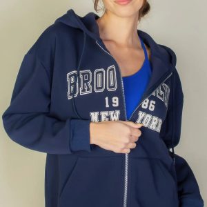 Graphic Drop Shoulder Zipper Up Hoodie - Image 3