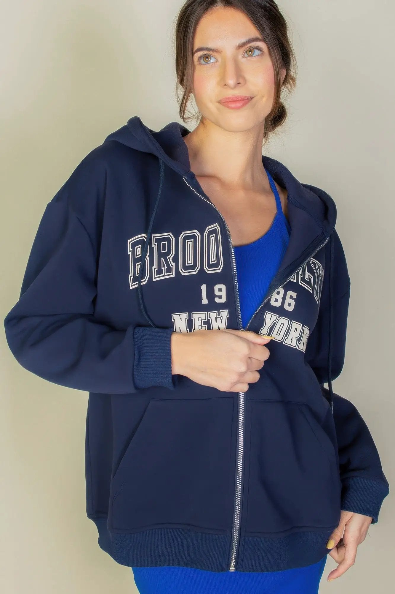 Graphic Drop Shoulder Zipper Up Hoodie - Image 3