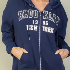 Graphic Drop Shoulder Zipper Up Hoodie - Image 6