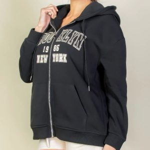Graphic Drop Shoulder Zipper Up Hoodie - Image 15