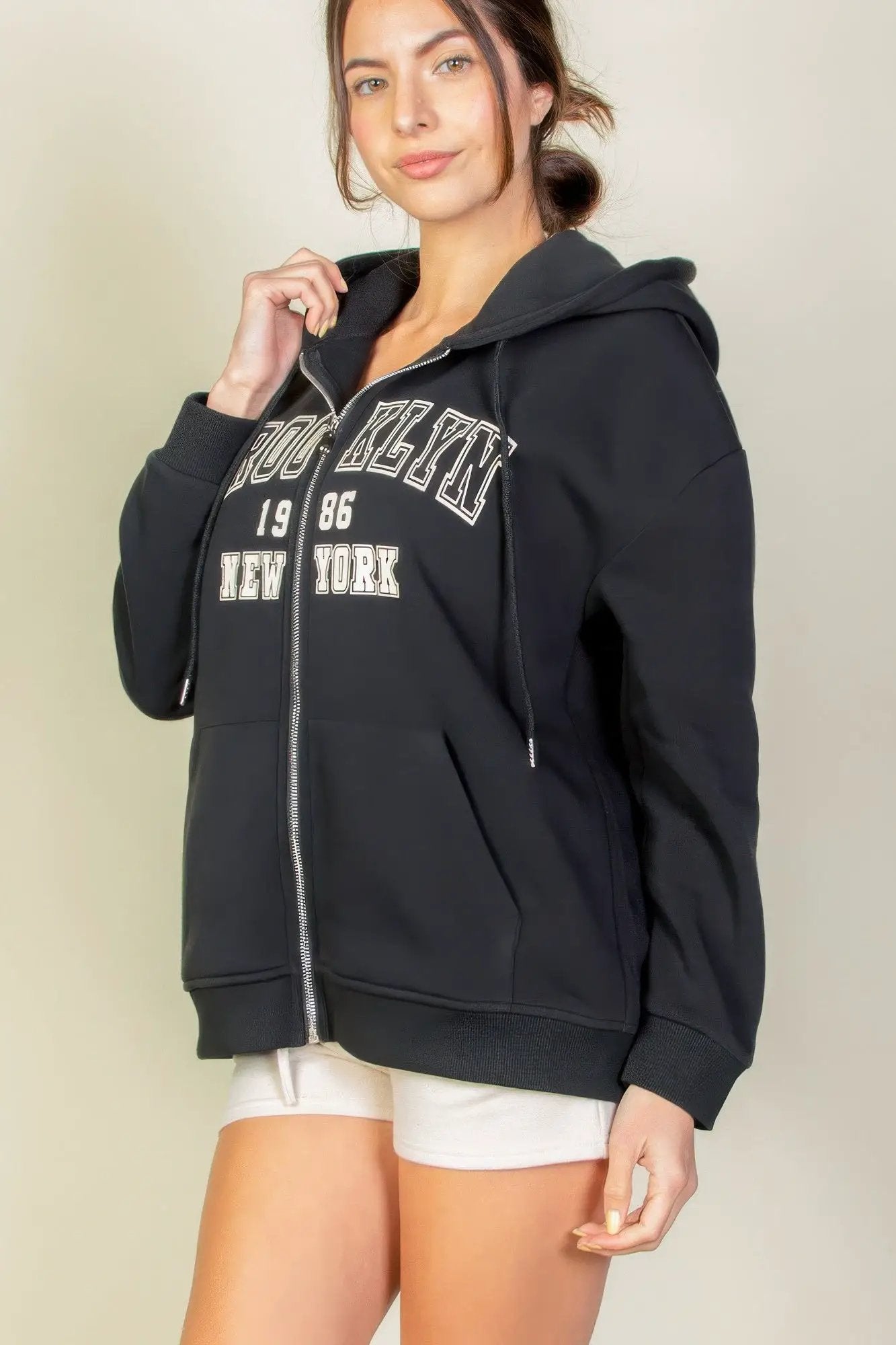 Graphic Drop Shoulder Zipper Up Hoodie - Image 15
