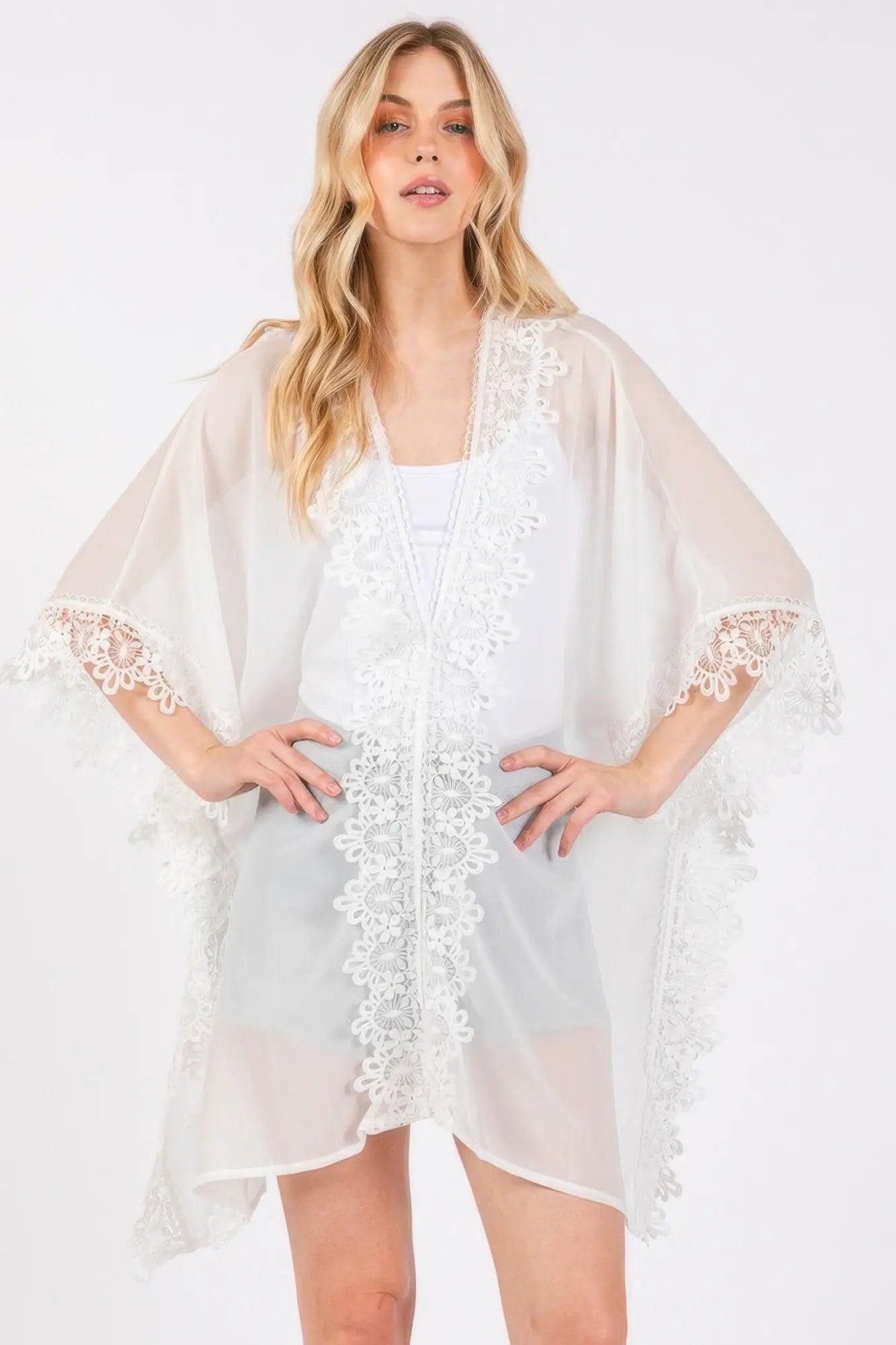 Flower Pattern Trim Detail Poncho - Image 1