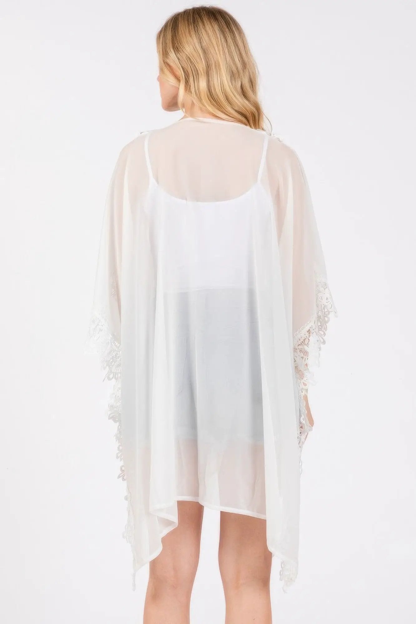 Flower Pattern Trim Detail Poncho - Image 5