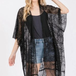 Flower Pattern Crochet Lace Tassel Cover Up - Image 1