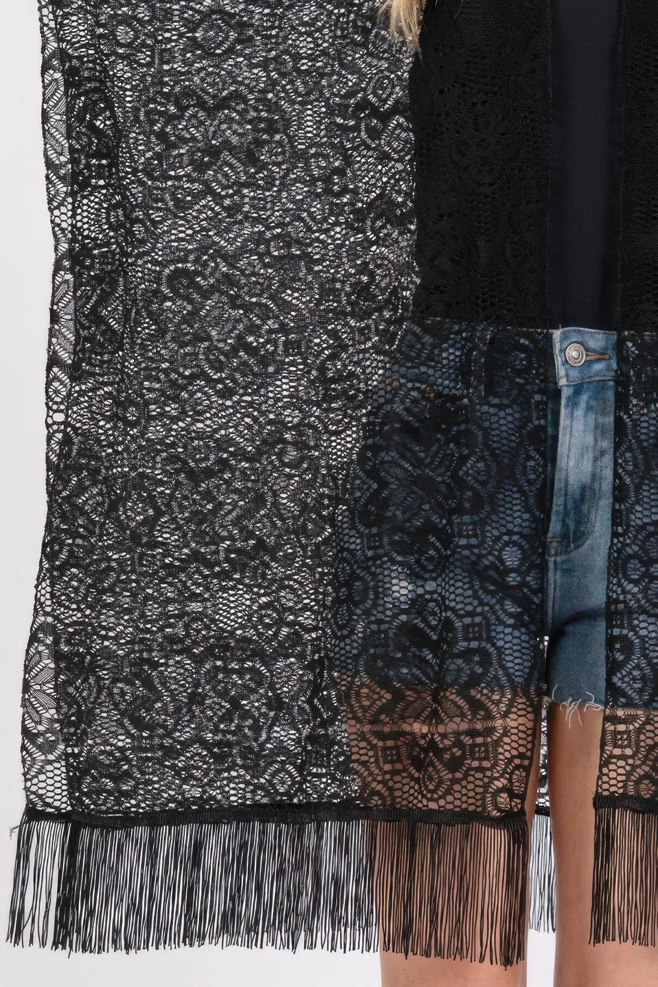 Flower Pattern Crochet Lace Tassel Cover Up - Image 3