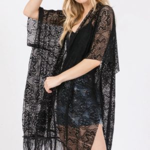 Flower Pattern Crochet Lace Tassel Cover Up - Image 4