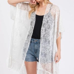 Flower Pattern Crochet Lace Tassel Cover Up - Image 5