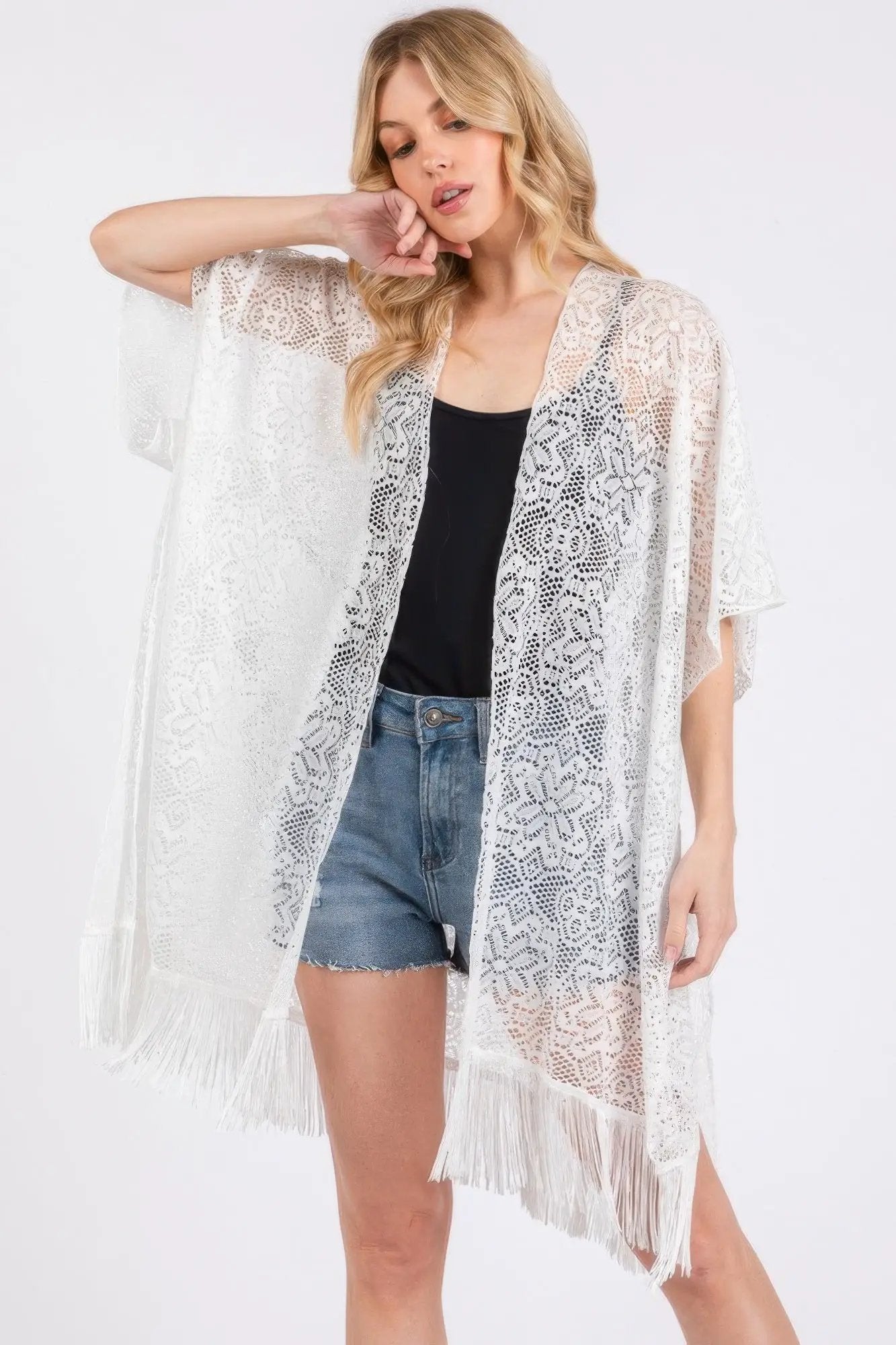 Flower Pattern Crochet Lace Tassel Cover Up - Image 5