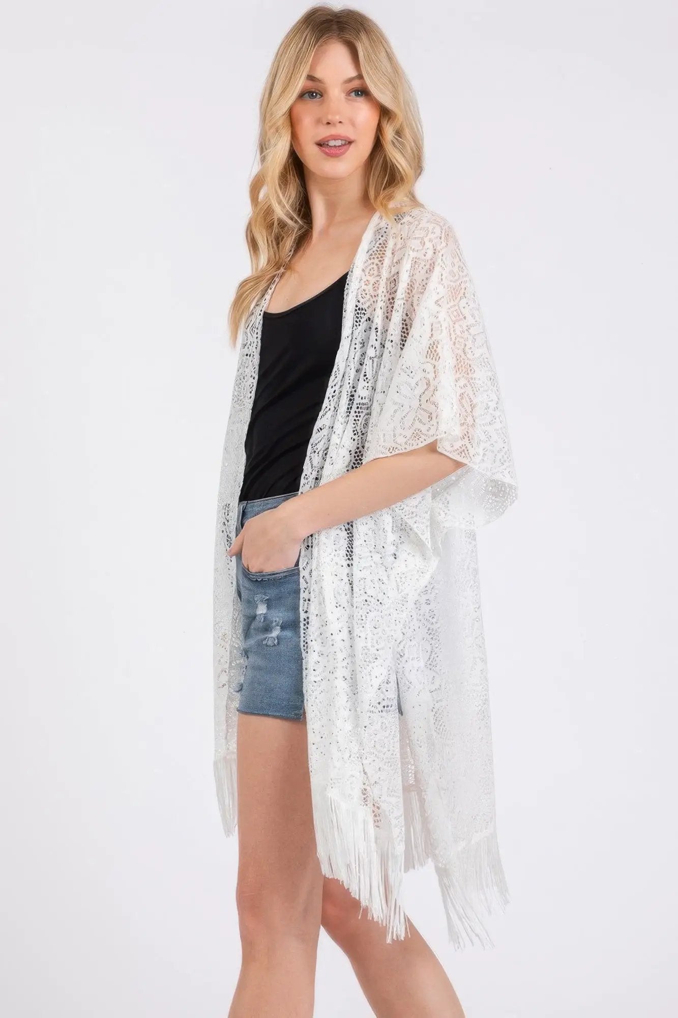 Flower Pattern Crochet Lace Tassel Cover Up - Image 6