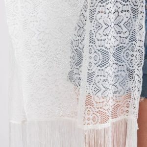 Flower Pattern Crochet Lace Tassel Cover Up - Image 8