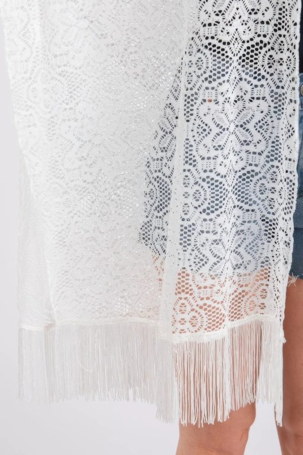 Flower Pattern Crochet Lace Tassel Cover Up