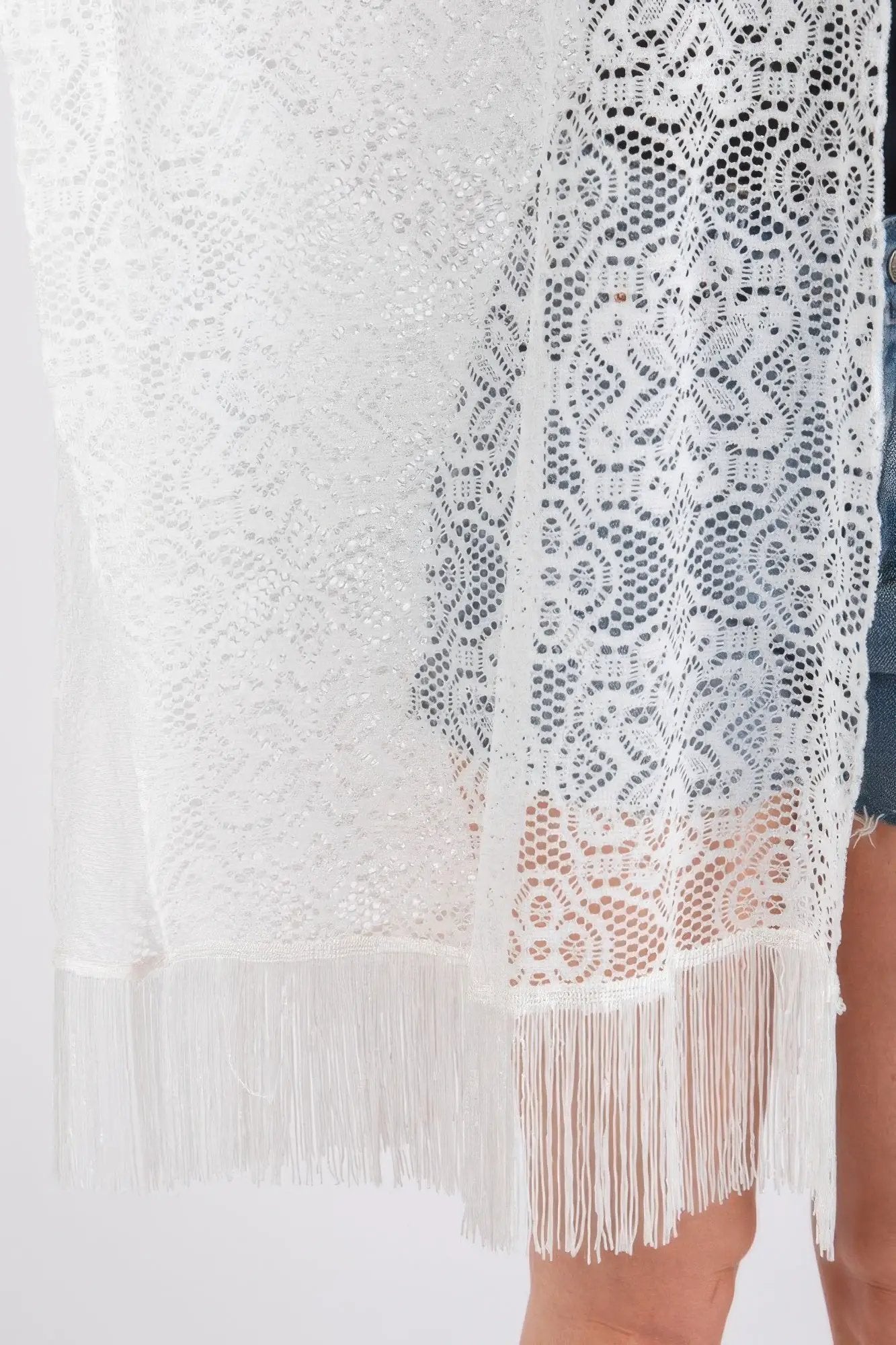 Flower Pattern Crochet Lace Tassel Cover Up - Image 8