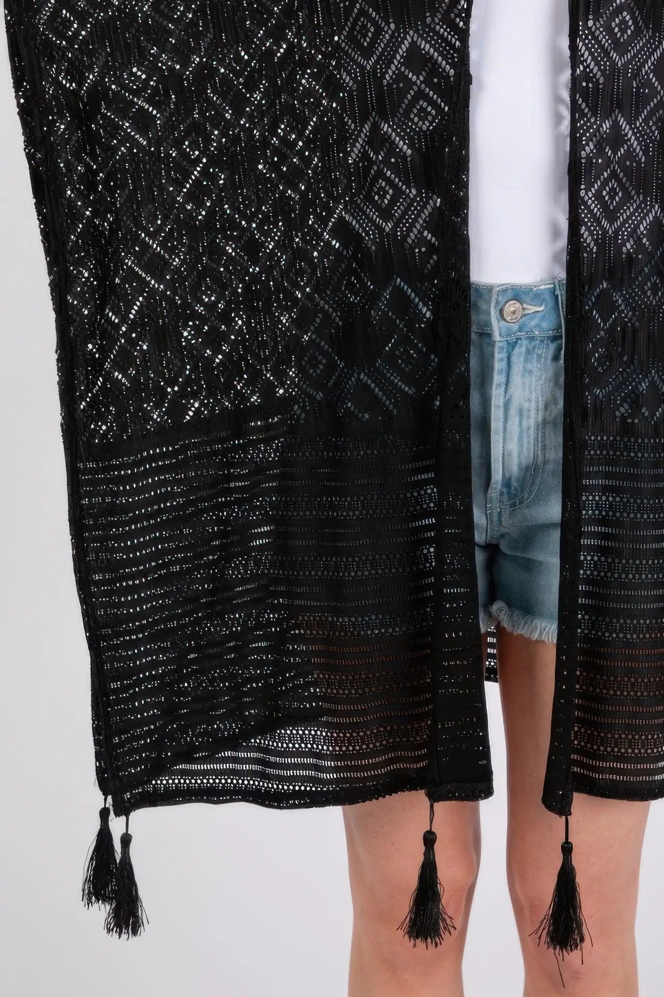 Geometric Pattern Tassel Cover Up - Image 3