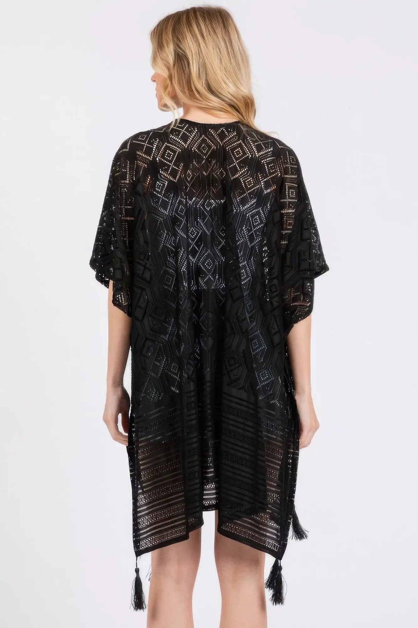 Geometric Pattern Tassel Cover Up - Image 4