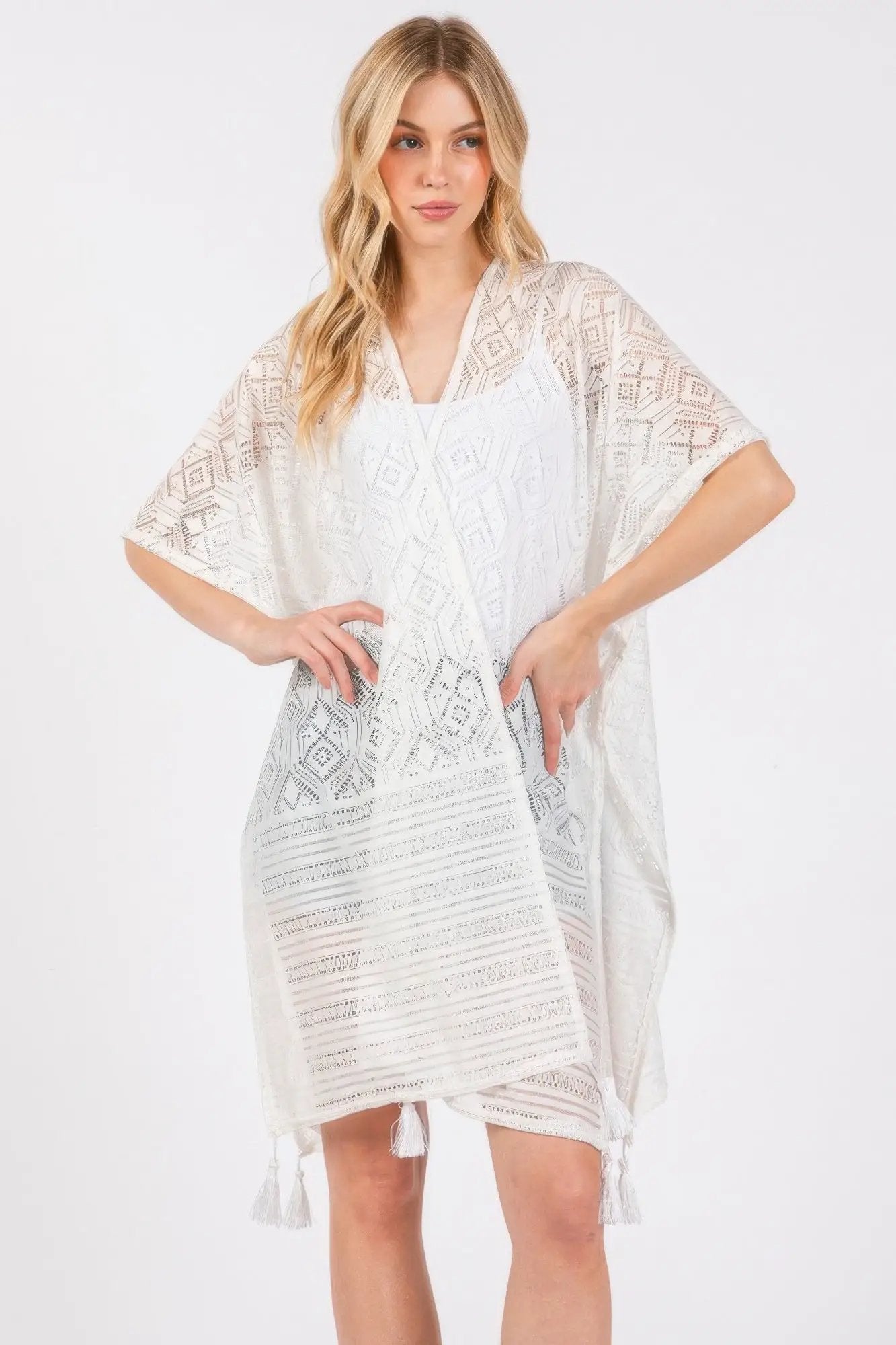 Geometric Pattern Tassel Cover Up - Image 5