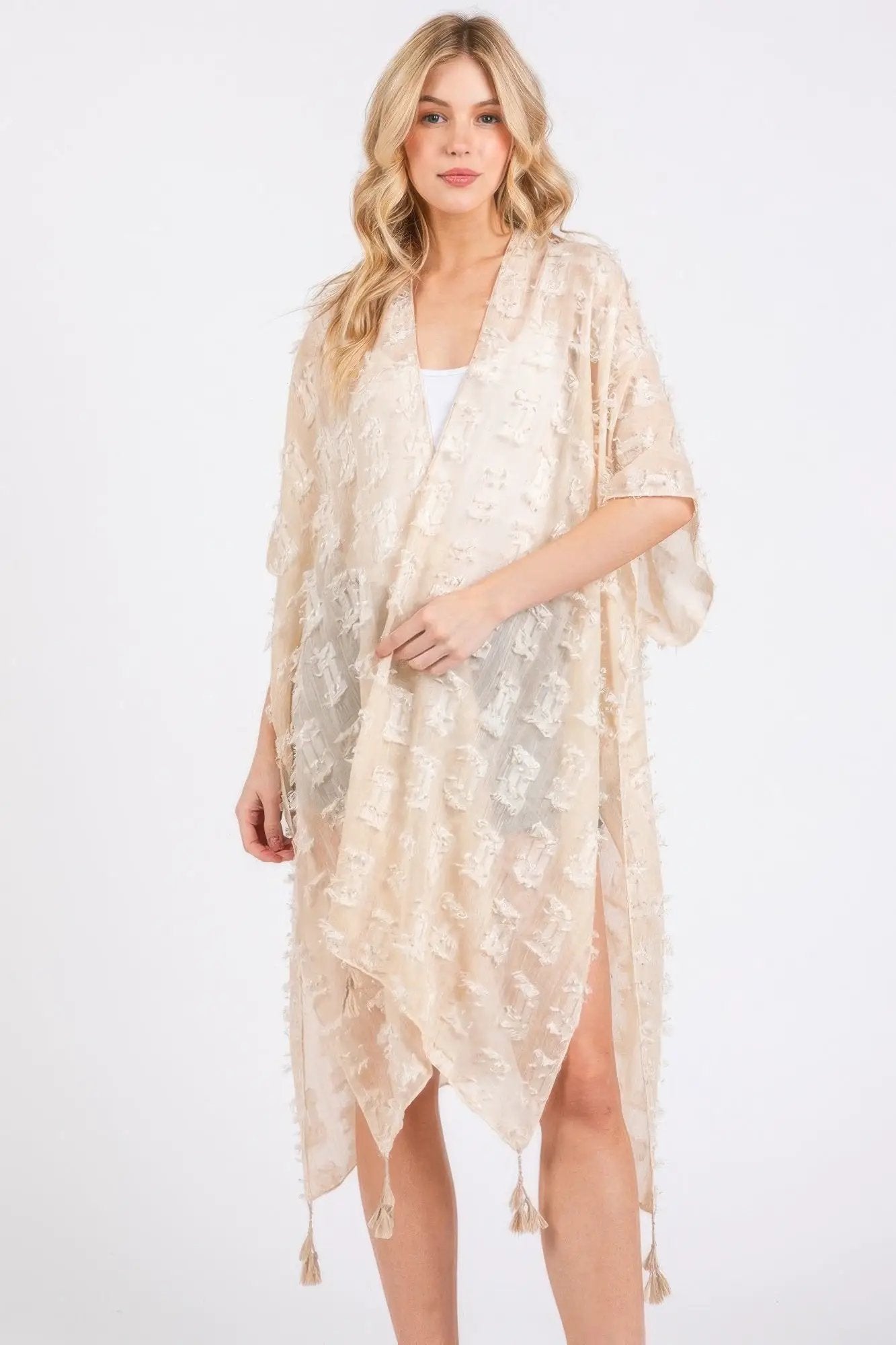 Distressed Pattern Tassel Kimono - Image 1