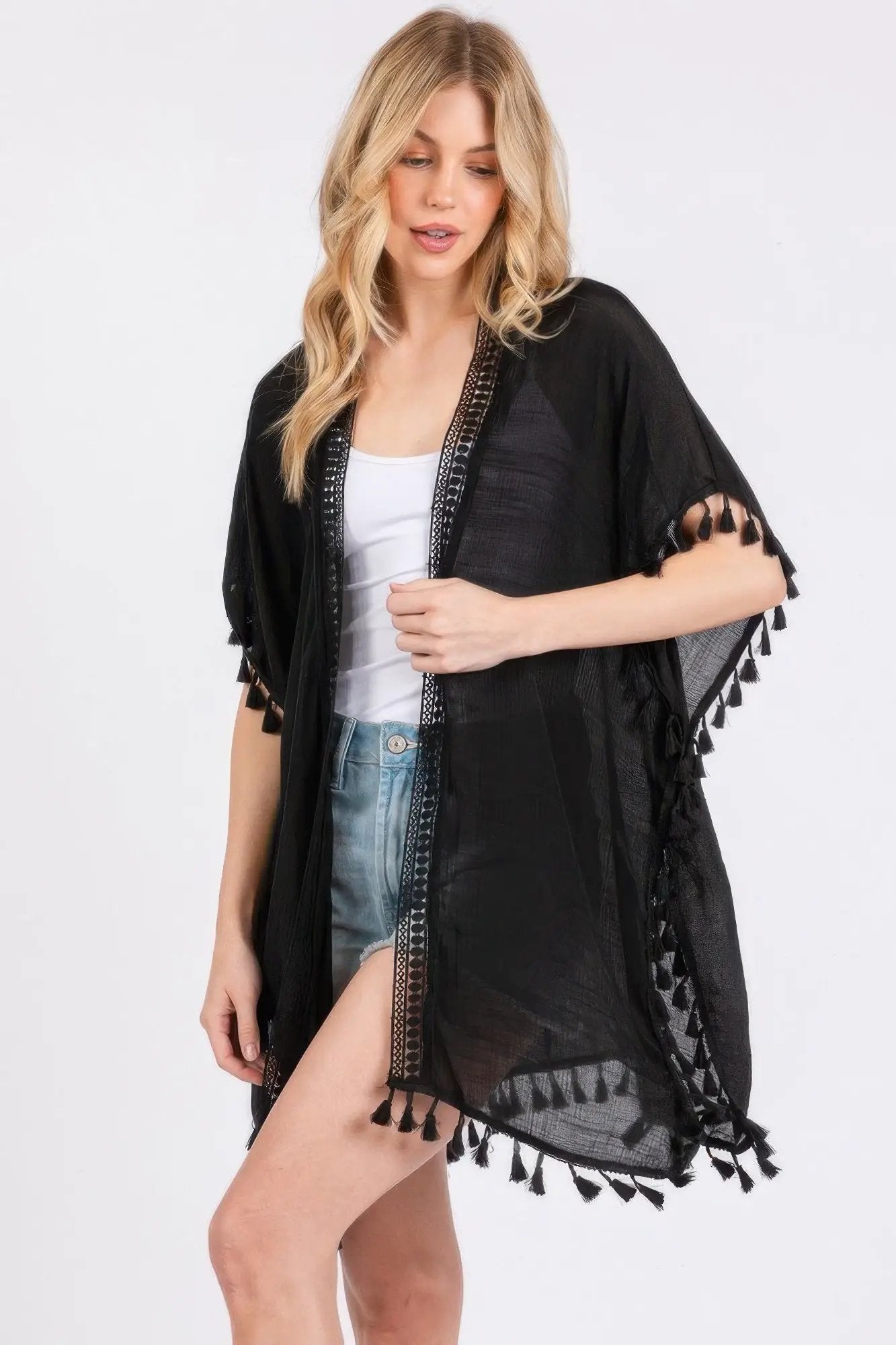 Crochet And Tassel Trim Cover Up - Image 3