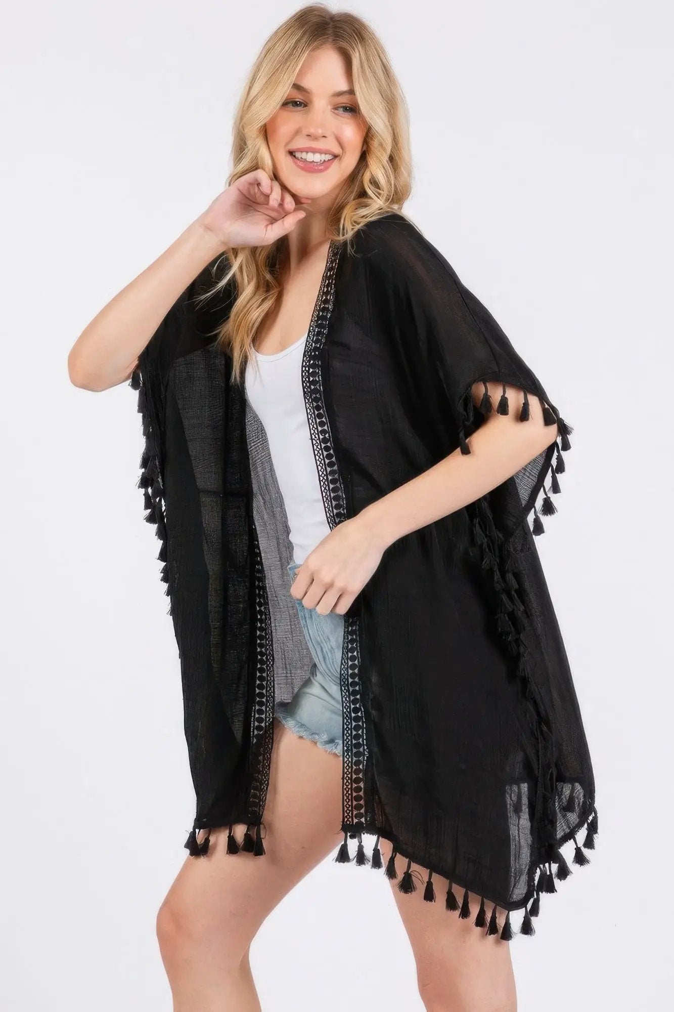Crochet And Tassel Trim Cover Up - Image 4