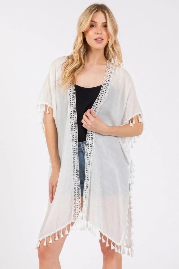 Crochet And Tassel Trim Cover Up